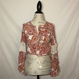 Kendall & Kylie Red Patterned Long Sleeve Blouse